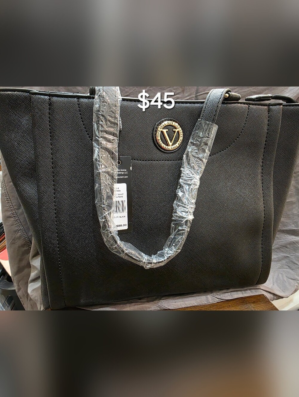 Vera Black Saffiano Tote